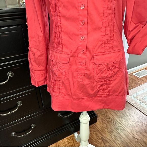 Bebe Utility Tunic Shirt Belle Pink Button-Front Stretch Poplin Blouse Size S - Picture 8 of 14